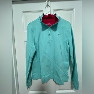 Vineyard Vines Teal and Red Quarter-Zip Pullover